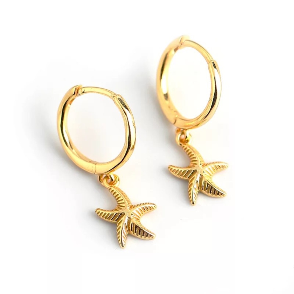 New 18K Gold Vermeil Sterling Silver 925 Starfish Seashell Earrings set